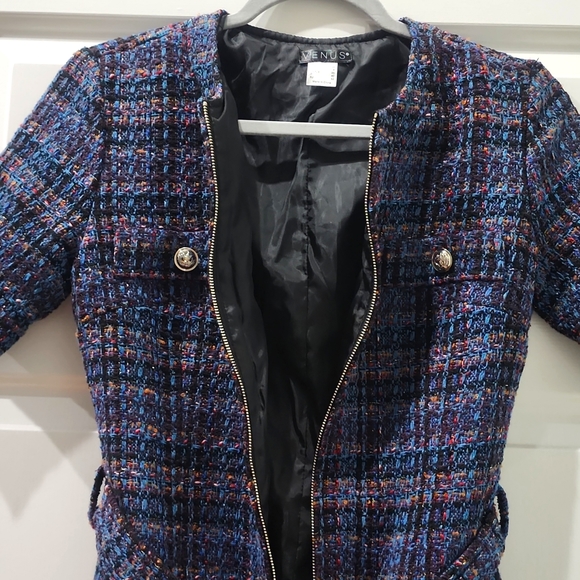 Belted Tweed fabric with sheer pleated bottom dress - Picture 9 of 11